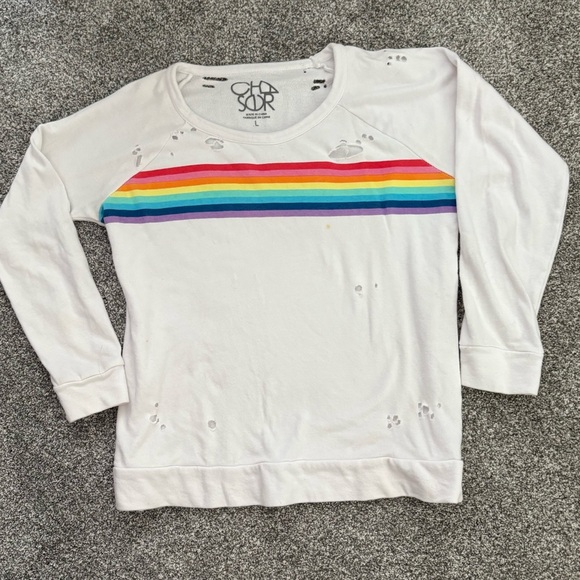 Chaser white with rainbow stripe sweatshirt Large - Picture 2 of 5